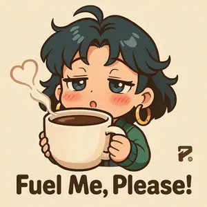A Cartoon Of A Girl Holding A Cup Of Coffee With The Words Fuel Me Please