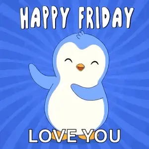A Blue And White Penguin With The Words Happy Friday Love You On It