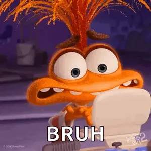 A Cartoon Character From Inside Out 2 Is Brushing His Teeth With A Toothbrush