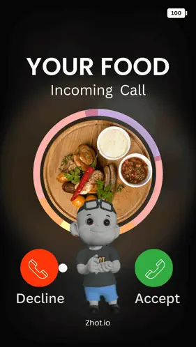 A Cartoon Character Stands In Front Of A Plate Of Food With The Words Your Food Incoming Call