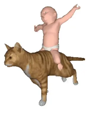 A Baby In A Diaper Rides On The Back Of A Cat