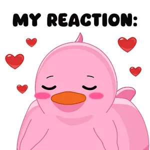 A Pink Duck Is Surrounded By Hearts And The Words My Reaction