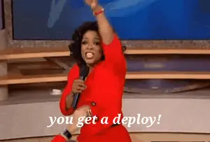 A Woman In A Red Dress Holds A Microphone And Says " You Get A Deploy "
