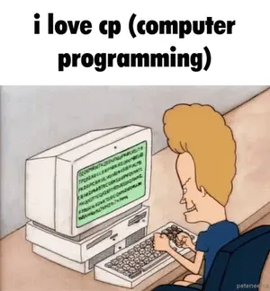 A Cartoon Of A Man Typing On A Computer With The Words I Love Cp ( Computer Programming ) Below Him