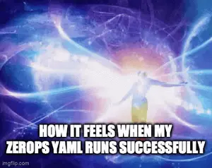 A Picture Of A Person With Their Arms Outstretched And The Caption How It Feels When My Zerops Yaml Runs Successful