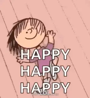 A Cartoon Of A Boy Saying Happy Happy Happy .