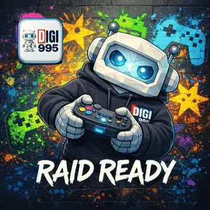 A Cartoon Robot Holding A Video Game Controller With The Words Raid Ready Below It