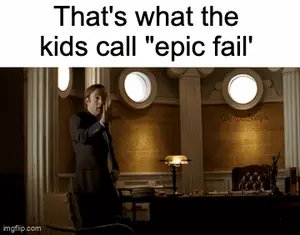 A Man In A Suit Is Standing In Front Of A Wall That Says " Epic Fail "