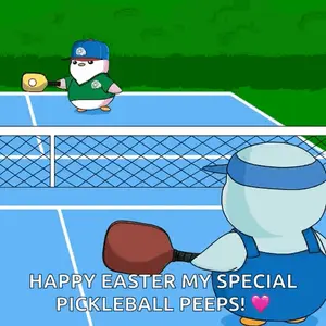 A Cartoon Of A Penguin Playing Pickleball On A Tennis Court