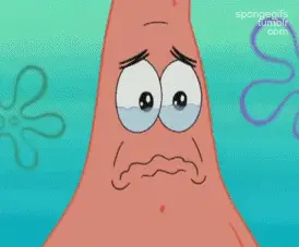 A Cartoon Of Patrick Star With Tears Running Down His Face
