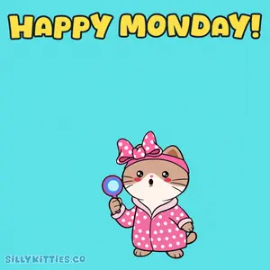 A Picture Of A Cat With The Words Happy Monday Written Above It