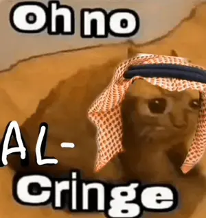 A Picture Of A Cat Wearing A Keffiyeh With The Words Oh No Al Cringe Written Below It .