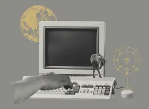 A Hand Typing On A Keyboard With The Words Hello Computer On The Screen