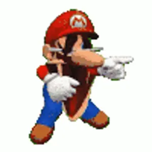 A Pixelated Image Of Mario Holding A Piece Of Pizza And Pointing .