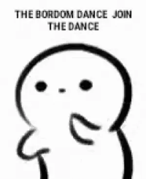 A Black And White Drawing Of A Cartoon Character With The Words `` The Bordom Dance Join The Dance '' Written On It .