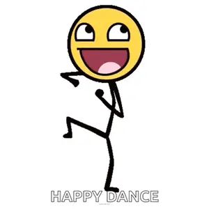 A Stick Figure With A Smiley Face And The Words Happy Dance Written Below It