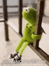 Kermit The Frog Is Sitting On A Railing Holding Onto A Railing .