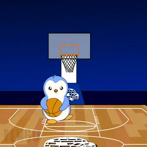 A Cartoon Of A Penguin Holding A Basketball On A Court