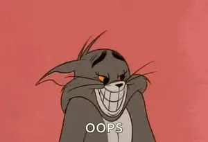 A Cartoon Cat Is Smiling With His Arms Outstretched And Says `` Oops '' .