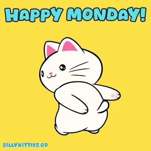 A Cartoon Of A Cat With The Words Happy Monday Below It