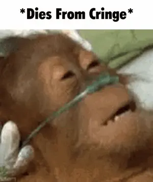 A Picture Of A Monkey With An Oxygen Mask And The Words Dies From Cringe Above It