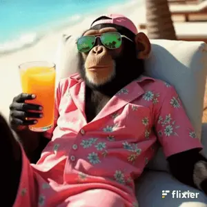 A Chimpanzee Wearing Sunglasses And A Pink Shirt Is Sitting On A Couch Holding A Glass Of Orange Juice