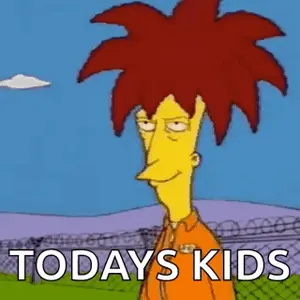 A Cartoon Character With Red Hair Is Standing In Front Of A Fence With The Words `` Today 'S Kids '' Written On It .