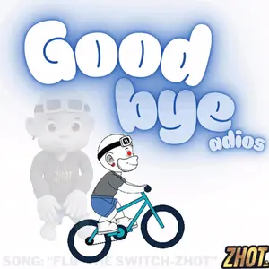 A Cartoon Of A Man Riding A Bike With The Words Good Bye Adios Below Him