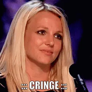 A Woman Is Crying While Sitting In Front Of A Microphone And The Word Cringe Is On The Bottom Of Her Face