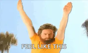 A Man With A Beard Is Flying Through The Air With His Arms In The Air And The Words `` Feel Like This '' Written Below Him