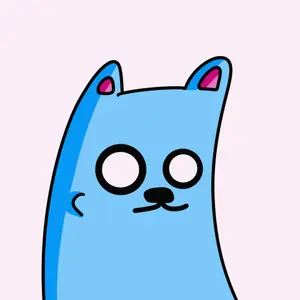 A Drawing Of A Blue Cat With A Pink Ear And The Word Oofff Written Below It