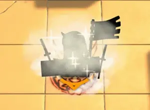 A Cartoon Character Holding A Red Flag And A Sword