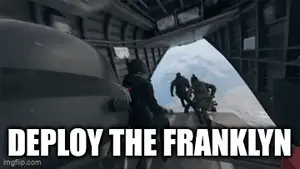 A Group Of Soldiers Are Jumping Out Of A Plane With The Words " Deploy The Franklyn " Below Them