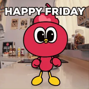 A Cartoon Character With The Words Happy Friday Written On The Bottom
