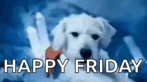 A Puppy Is Giving The Middle Finger And The Words Happy Friday Are Behind It
