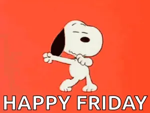 Snoopy Is Dancing On A Red Background With The Words Happy Friday
