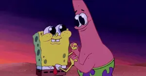 Spongebob And Patrick Are Holding Hands And Looking At Each Other .
