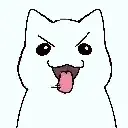 A White Cat With A Pink Tongue Sticking Out .