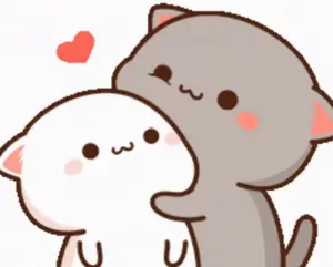 Two Cartoon Cats Are Hugging Each Other With A Heart In The Background
