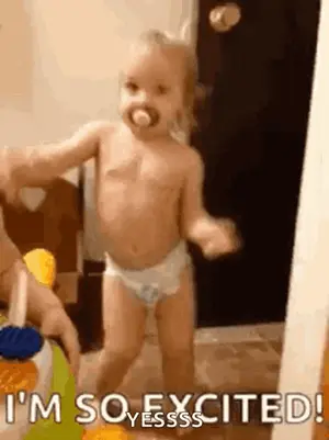 A Baby In Diapers Is Dancing With A Pacifier In Its Mouth .