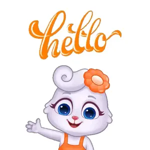 A Cartoon Rabbit With A Flower In Her Hair Is Waving With The Word Hello In The Background
