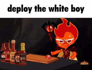 A Cartoon Character With A Flame On His Head And The Words " Deploy The White Boy " On The Bottom