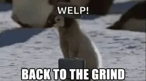 A Penguin Wearing A Hat And Carrying A Briefcase Is Standing In The Snow .