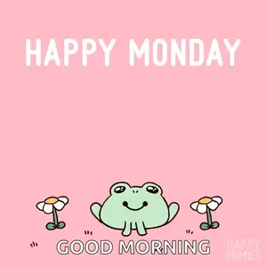 A Happy Monday Greeting Card With A Frog And Two Flowers