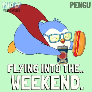 A Penguin Is Holding A Can Of Pepsi And A Hot Dog And Says Flying Into The Weekend