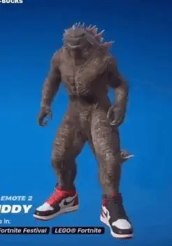 A Video Game Character Is Standing On A Blue Background Wearing Red And White Shoes .