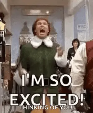 A Man In A Green Vest And White Collar Is Screaming And Saying `` I 'M So Excited ! ''