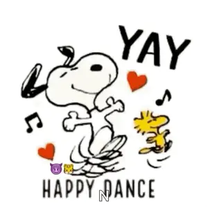 Snoopy And Woodstock Are Dancing Together In A Happy Dance Sticker .