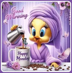 Tweety Is Pouring Coffee Into A Mug That Says Happy Monday .