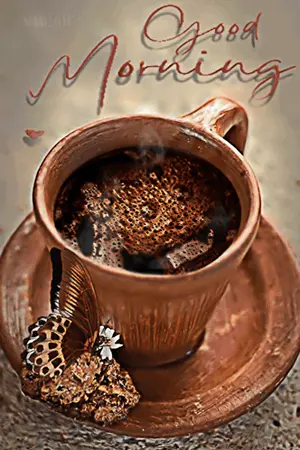A Cup Of Coffee On A Saucer With The Words Good Morning Written On The Top